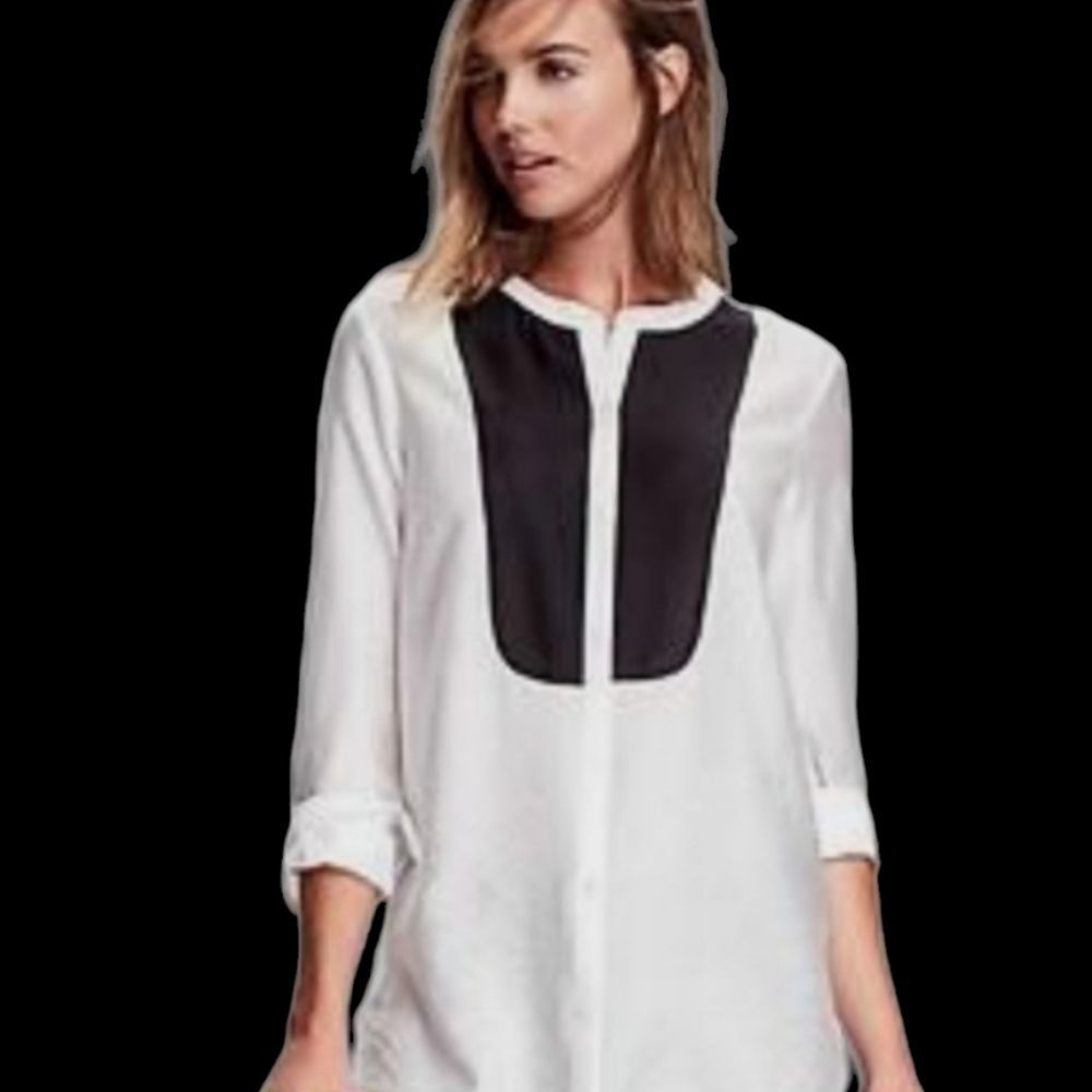 Women's White Tunic with Black Bib Detail